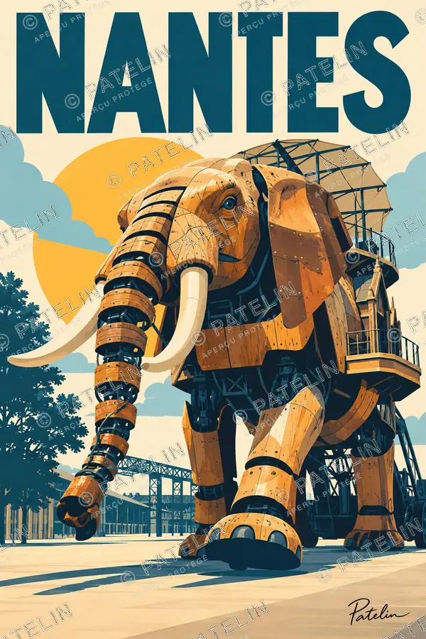 Illustration Nantes — Le Grand Éléphant, style Pop