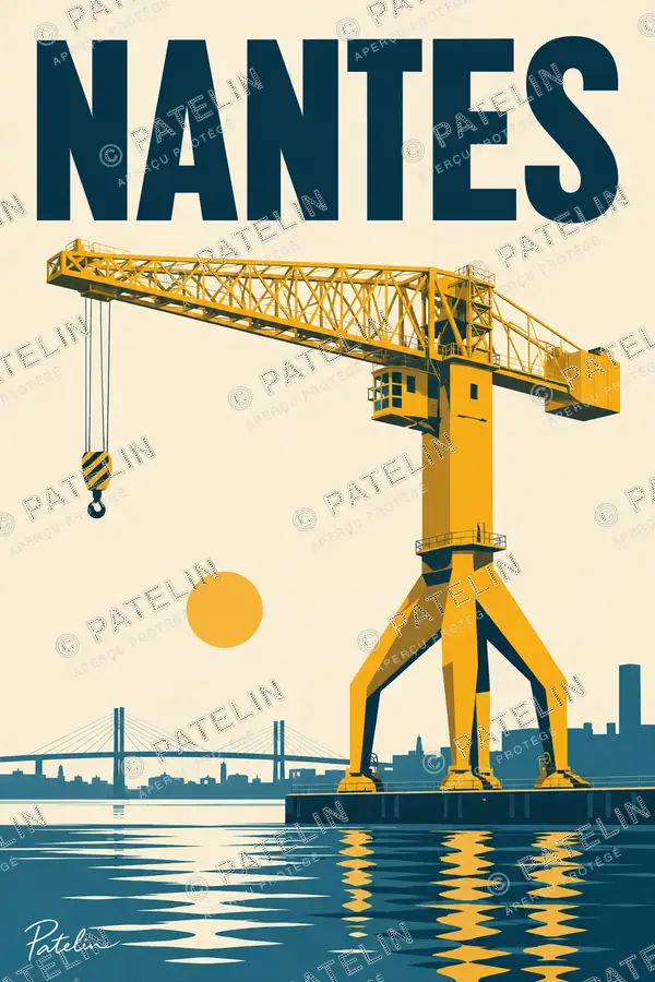 Illustration Nantes — La grue jaune, style Minimal