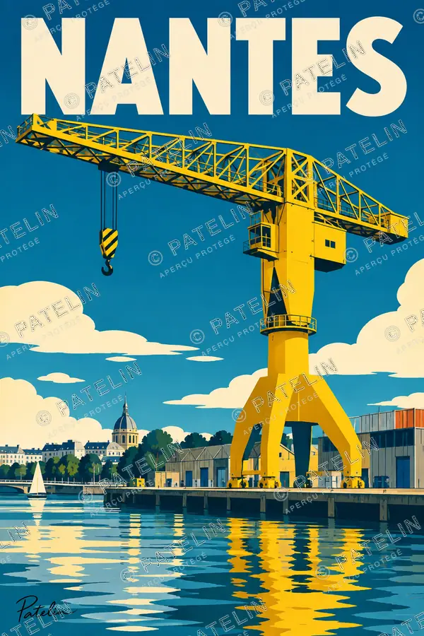 Illustration Nantes — La grue jaune, style Pop