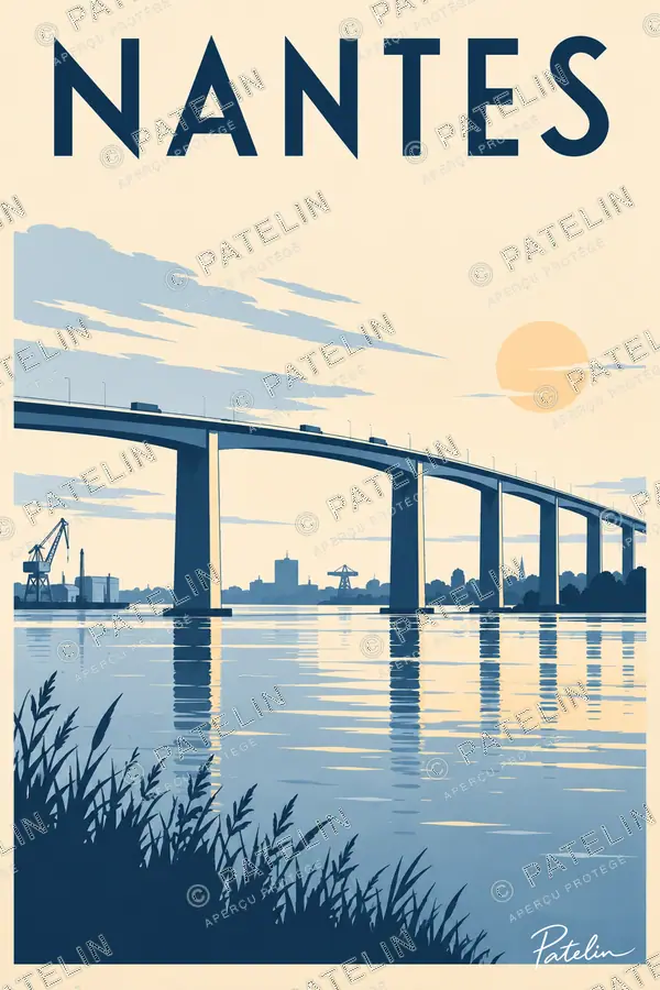 Illustration Nantes — Le pont de Cheviré, style Minimal