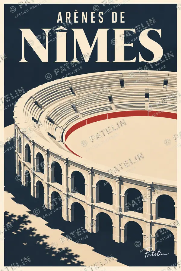 Illustration Nîmes — Les arènes de Nîmes, style Minimal