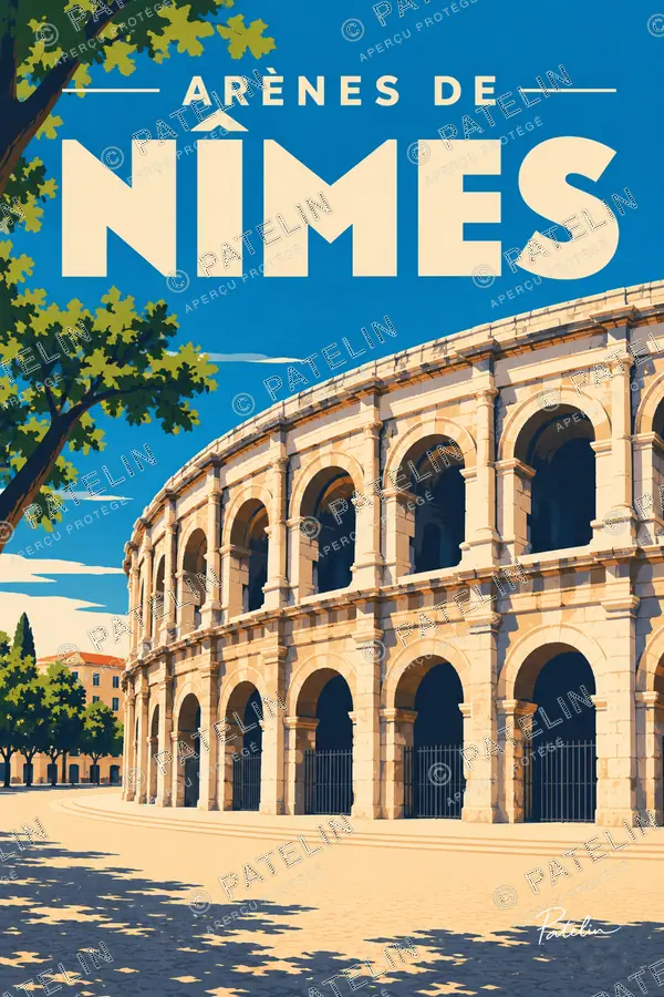 Illustration Nîmes — Les arènes de Nîmes, style Pop