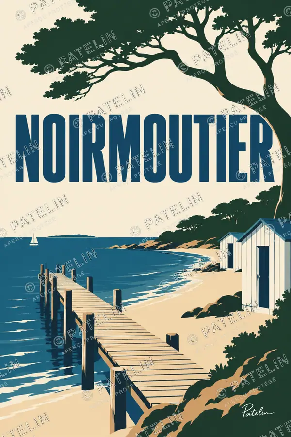 Illustration Noirmoutier — La plage sous les pins, style Minimal