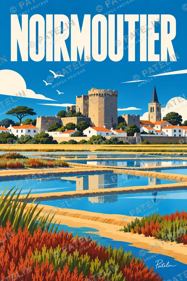 Noirmoutier — Le château et les marais, illustration Pop