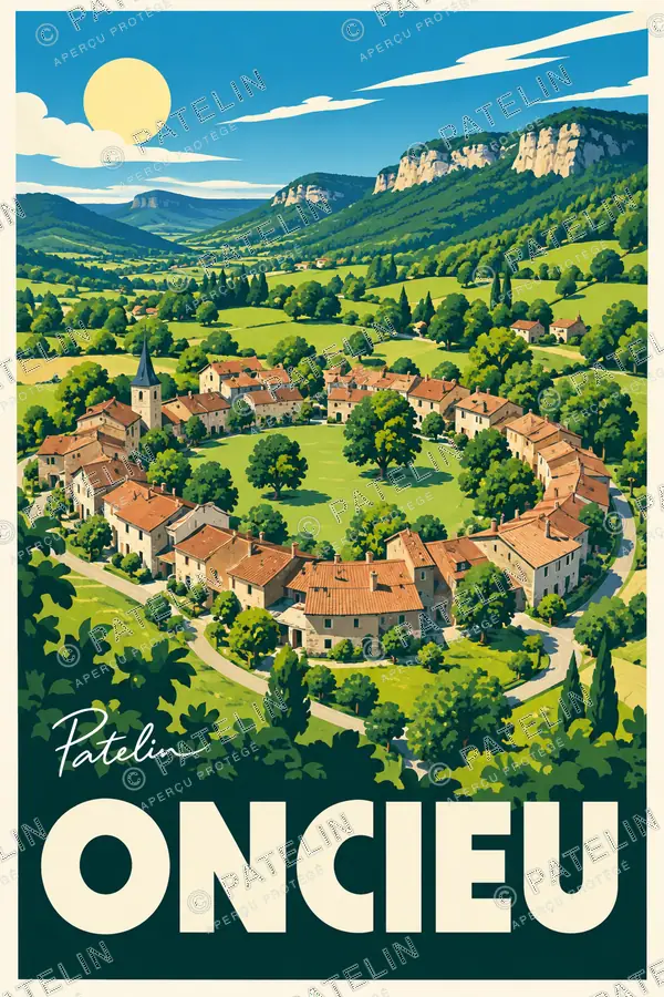 Illustration Oncieu — Le village au cœur du Bugey, style Pop