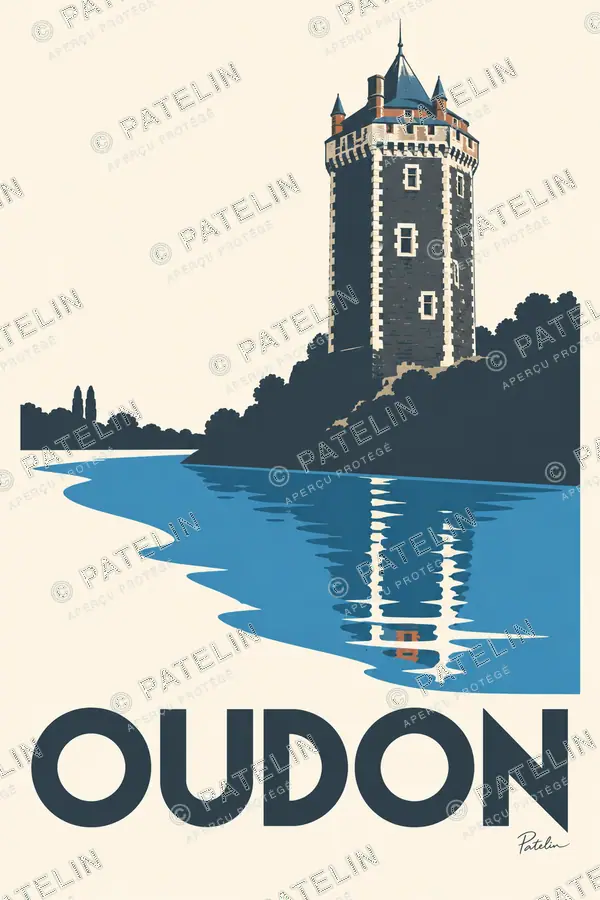 Illustration Oudon — La tour dans les reflets, style Minimal