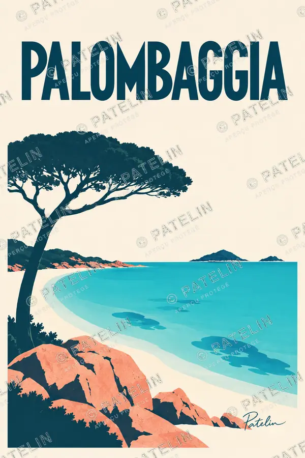 Illustration Palombaggia — La plage et les pins de Palombaggia, style Minimal