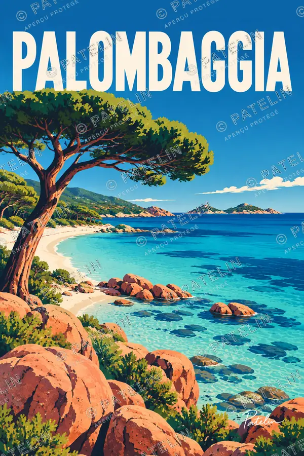 Illustration Palombaggia — La plage et les pins de Palombaggia, style Pop