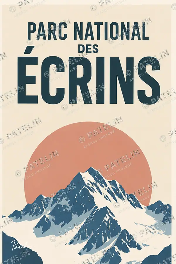 Illustration Parc national des Écrins — Les sommets du parc, style Minimal