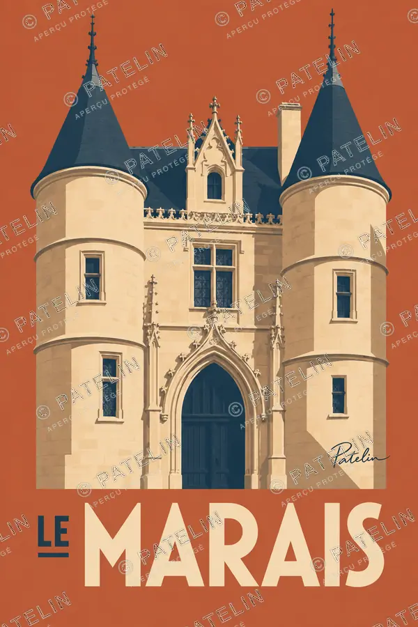 Illustration Paris — Les tourelles du Marais, style Minimal
