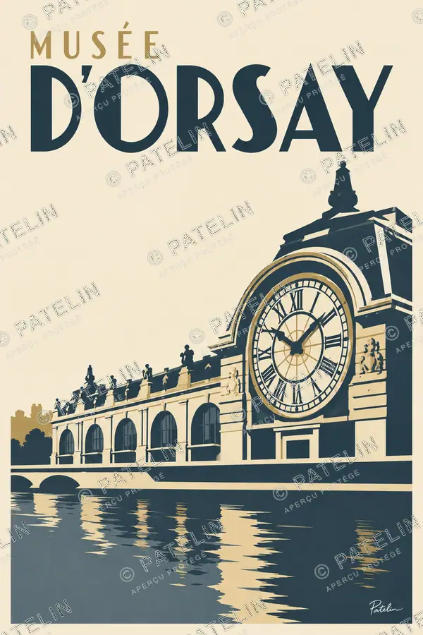 Illustration Paris — Le musée d’Orsay et son horloge, style Minimal