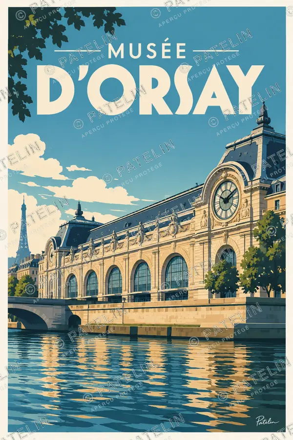 Illustration Paris — Le musée d’Orsay et son horloge, style Pop