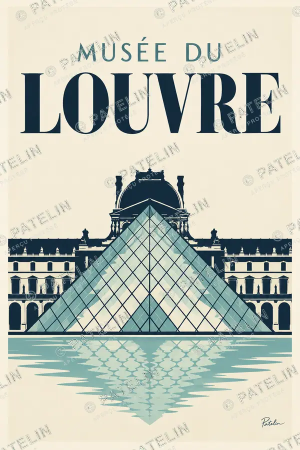 Illustration Paris — La pyramide du musée du Louvre, style Minimal
