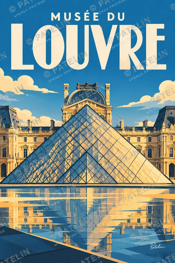 Illustration Paris — Le Louvre et sa pyramide, style Pop