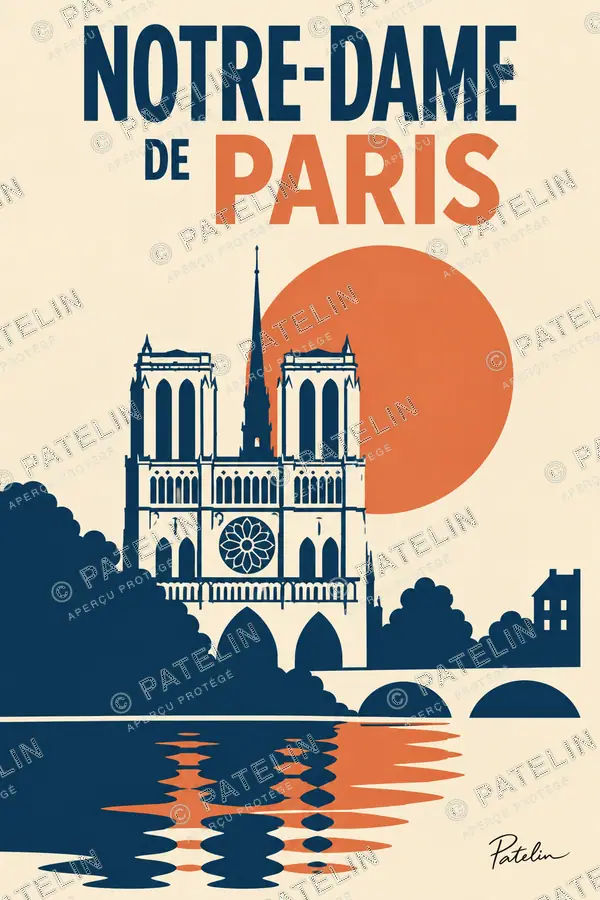 Illustration Paris — La façade de Notre-Dame de Paris, style Minimal