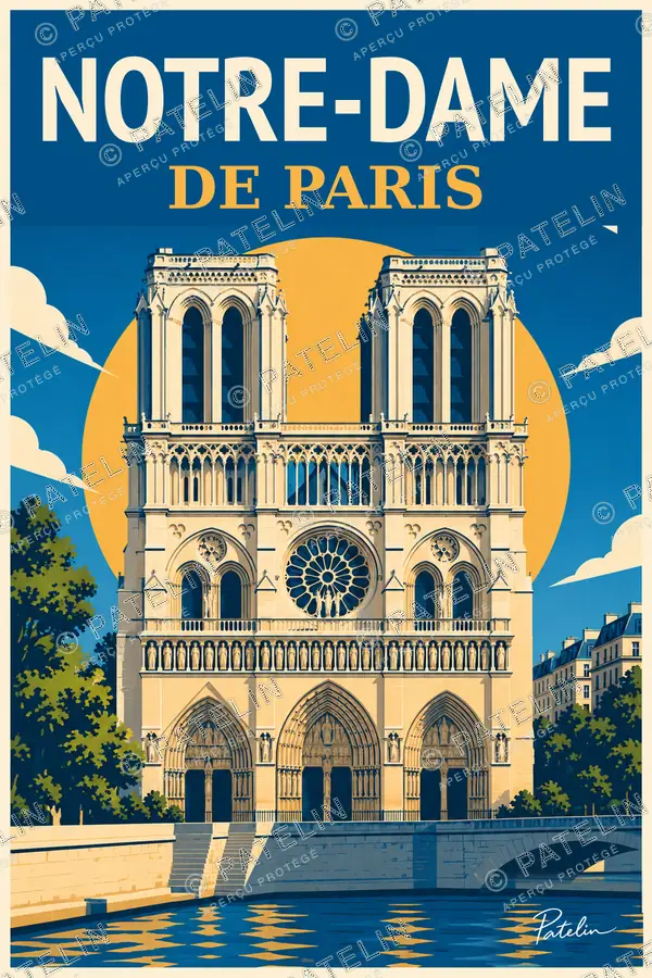 Illustration Paris — La façade de Notre-Dame de Paris, style Pop