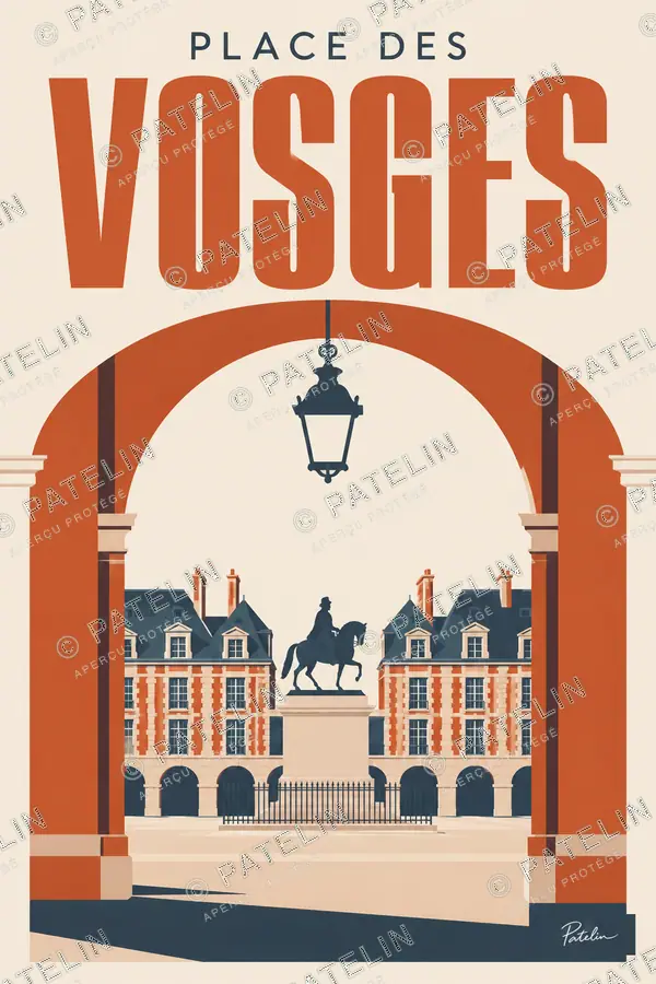 Illustration Paris — La place des Vosges sous l’arcade, style Minimal