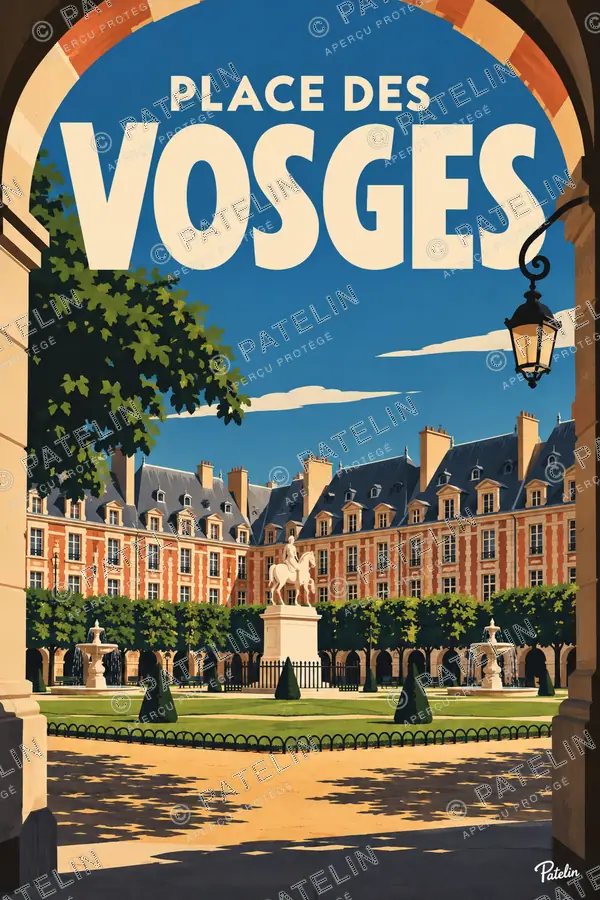 Illustration Paris — La place des Vosges et son jardin, style Pop