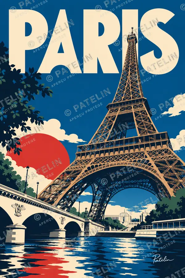 Illustration Paris — La tour Eiffel et le pont, style Pop