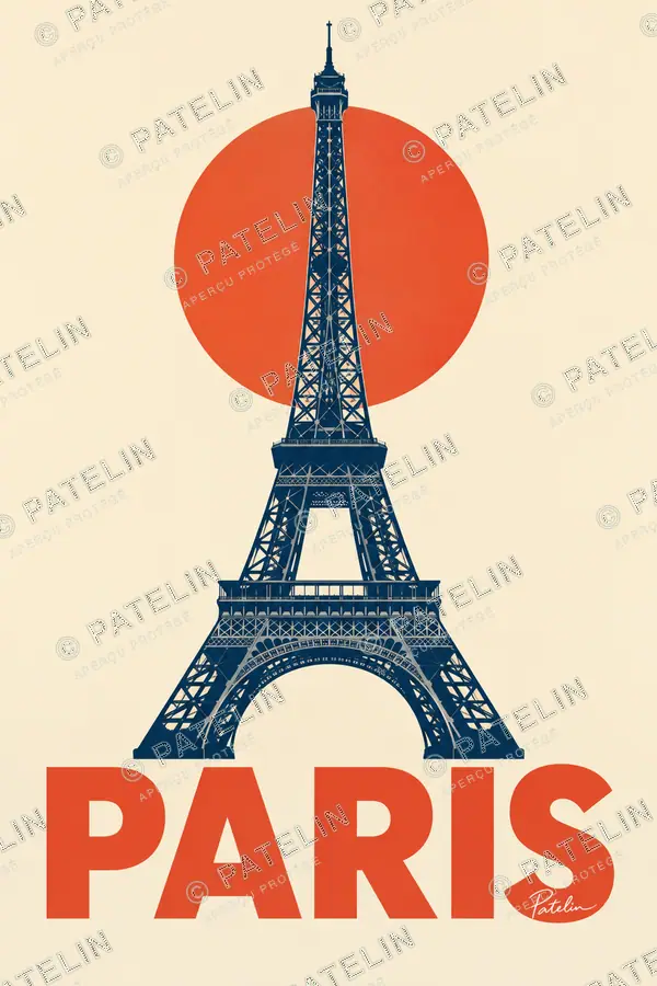 Illustration Paris — La tour Eiffel — Paris en rouge, style Minimal