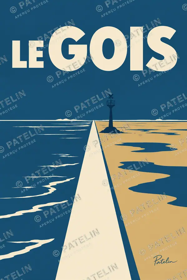 Illustration Passage du Gois — Le passage en lignes, style Minimal