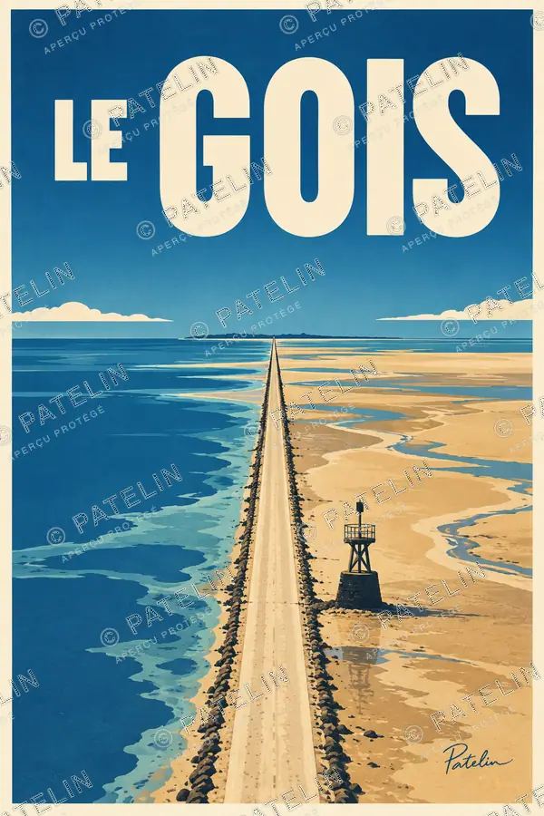 Illustration Passage du Gois — Le passage et les balises, style Minimal