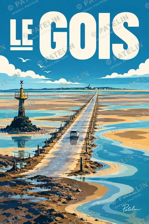 Illustration Passage du Gois — Le passage entre terre et mer, style Pop