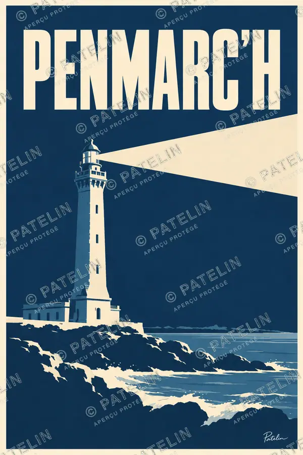 Illustration Penmarc’h — Le phare d’Eckmühl et les rochers, style Minimal
