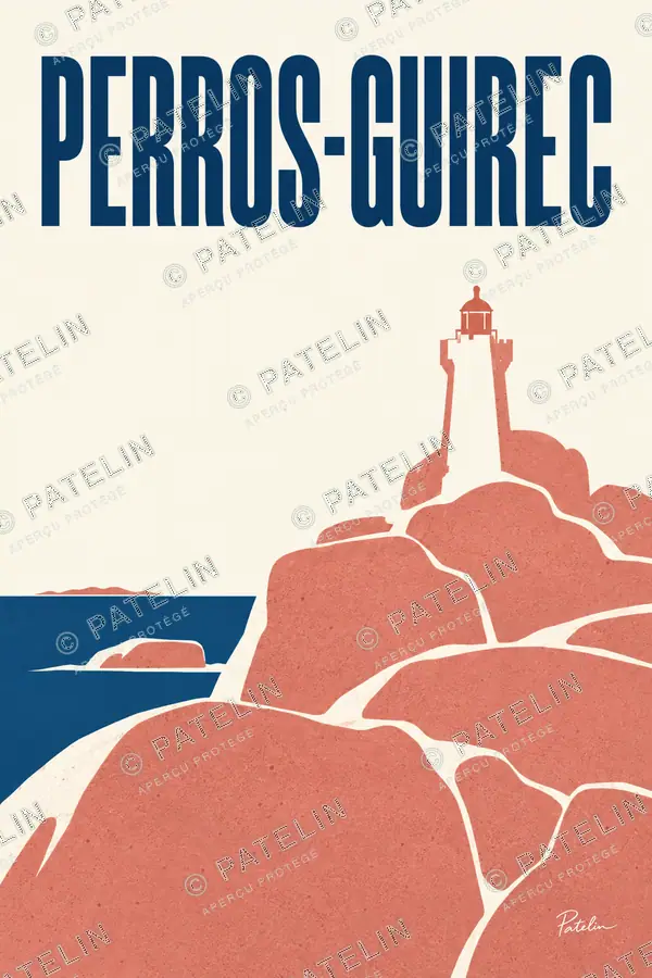 Illustration Perros-Guirec — Le phare sur le granit rose, style Minimal
