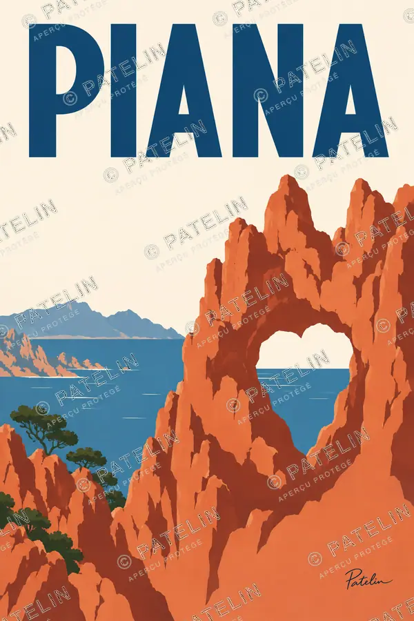 Illustration Piana — L’arche de roche rouge, style Minimal