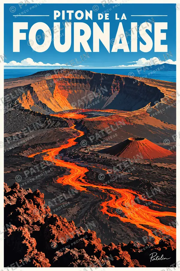 Illustration Piton de la Fournaise — Piton de la Fournaise, style Pop