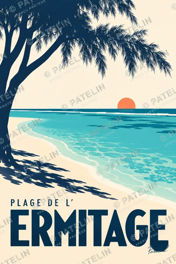 Illustration Plage de l’Ermitage — La plage et le lagon, style Minimal