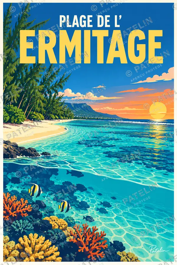 Illustration Plage de l’Ermitage — La plage et le lagon, style Pop