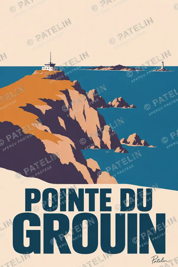 Illustration Pointe du Grouin — Les falaises face au large, style Minimal
