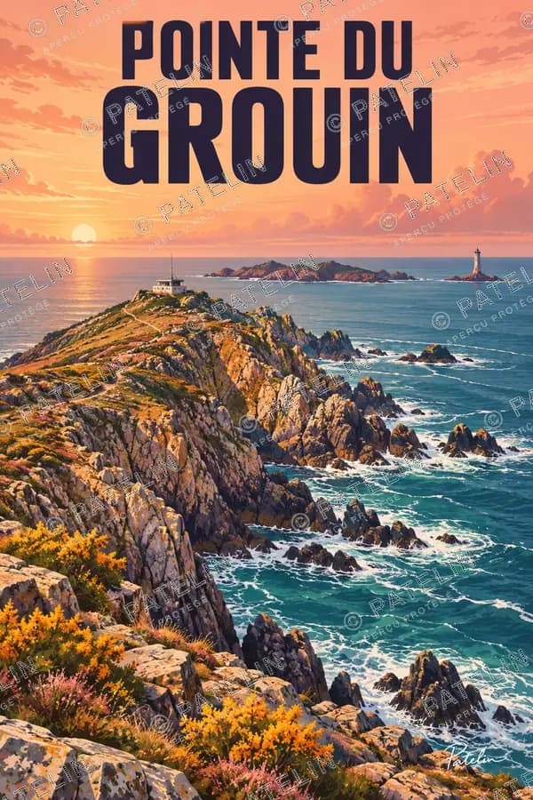Illustration Pointe du Grouin — La lande face au large, style Pop