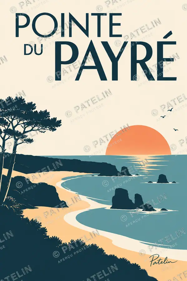 Illustration Pointe du Payré — L’estuaire au soleil couchant, style Minimal