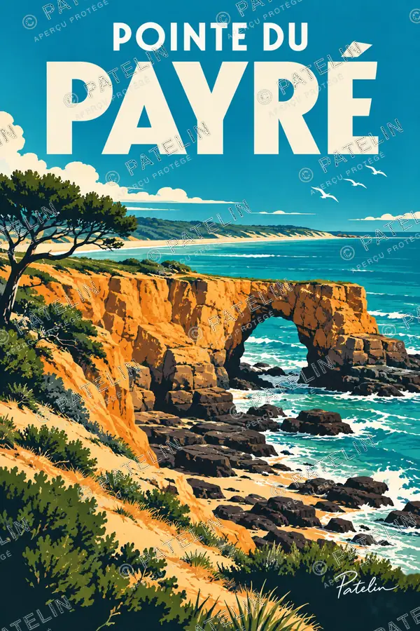Illustration Pointe du Payré — Les falaises et les pins, style Pop