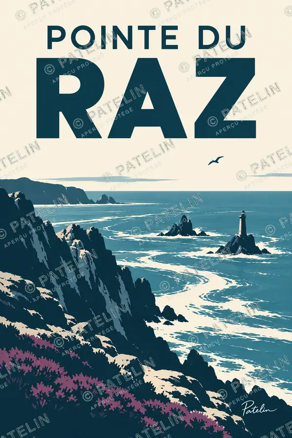 Illustration Pointe du Raz — La pointe et le phare au large, style Minimal