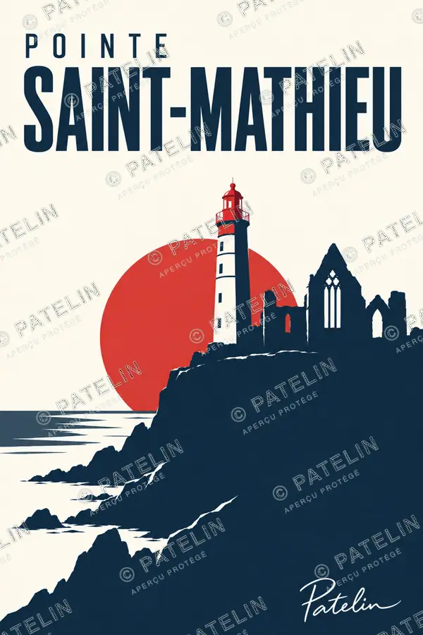 Illustration Pointe Saint-Mathieu — Le phare et les ruines de l’abbaye, style Minimal