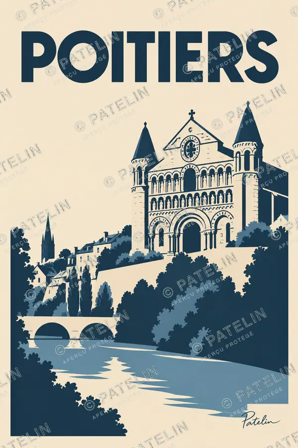 Illustration Poitiers — Les clochers et le pont, style Minimal