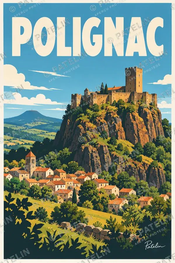 Illustration Polignac — Le village et la forteresse, style Pop
