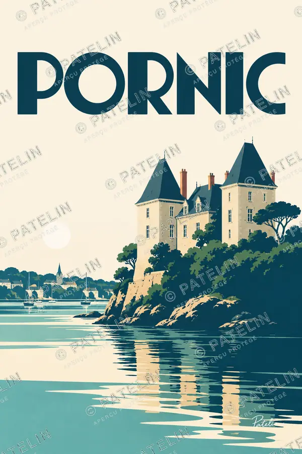 Illustration Pornic — Le château et le port, style Minimal