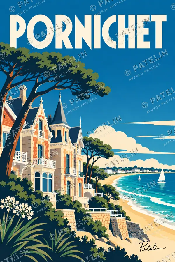 Illustration Pornichet — La villa entre les pins, style Pop