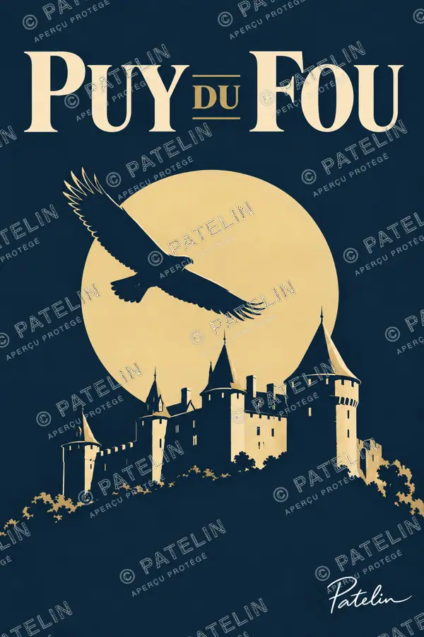 Illustration Puy du Fou — Le château et le rapace, style Minimal