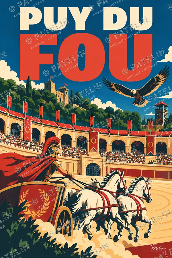 Illustration Puy du Fou — Les spectacles et le char, style Pop