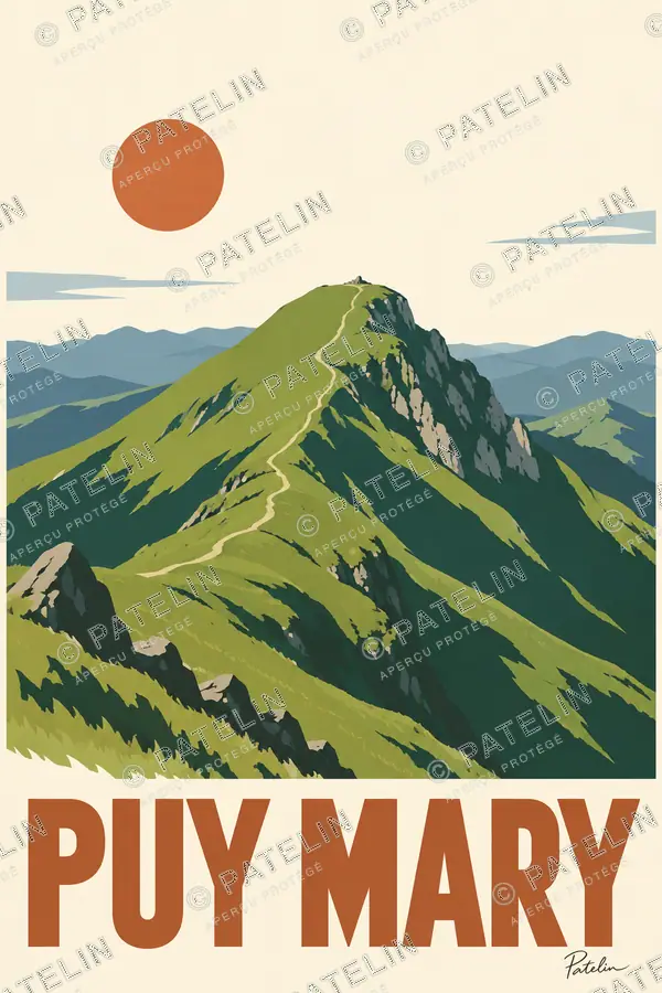 Illustration Puy Mary — Les lignes du sommet, style Minimal