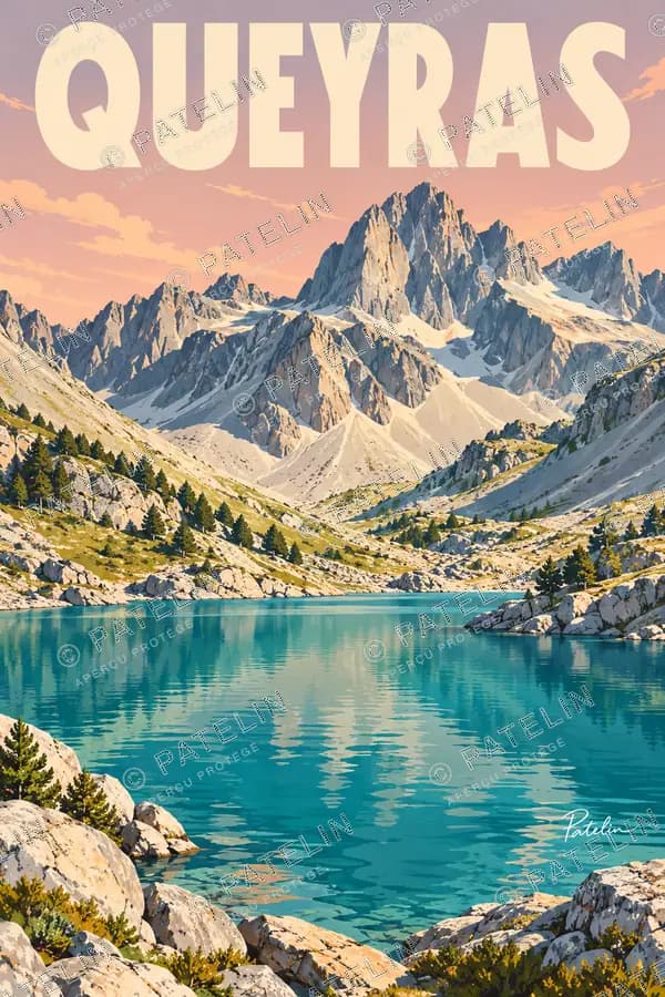 Illustration Queyras — Le lac et les sommets du Queyras, style Pop