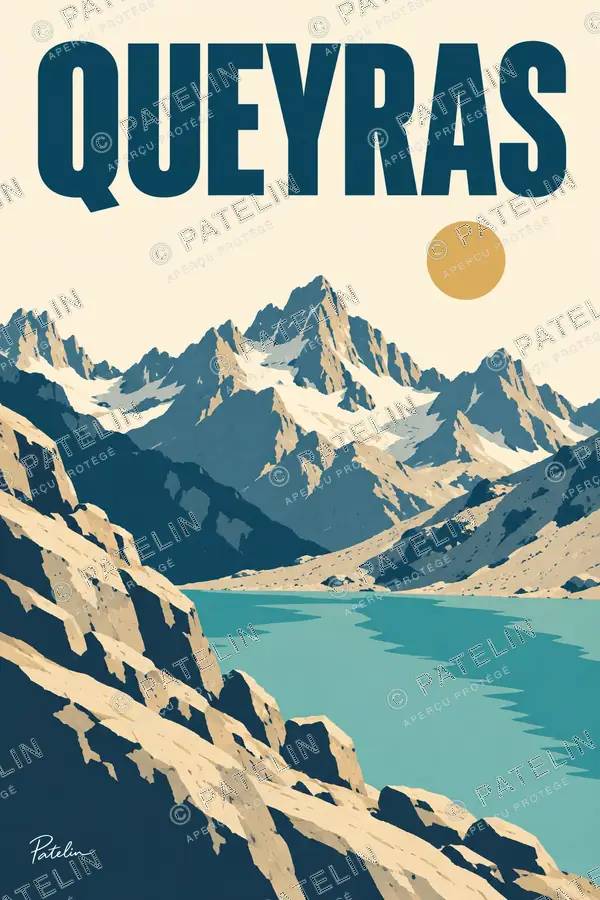 Illustration Queyras — Les sommets enneigés, style Minimal
