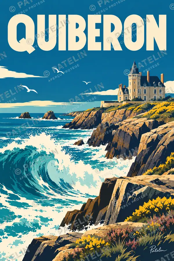 Quiberon — Le château au-dessus des vagues, illustration Pop