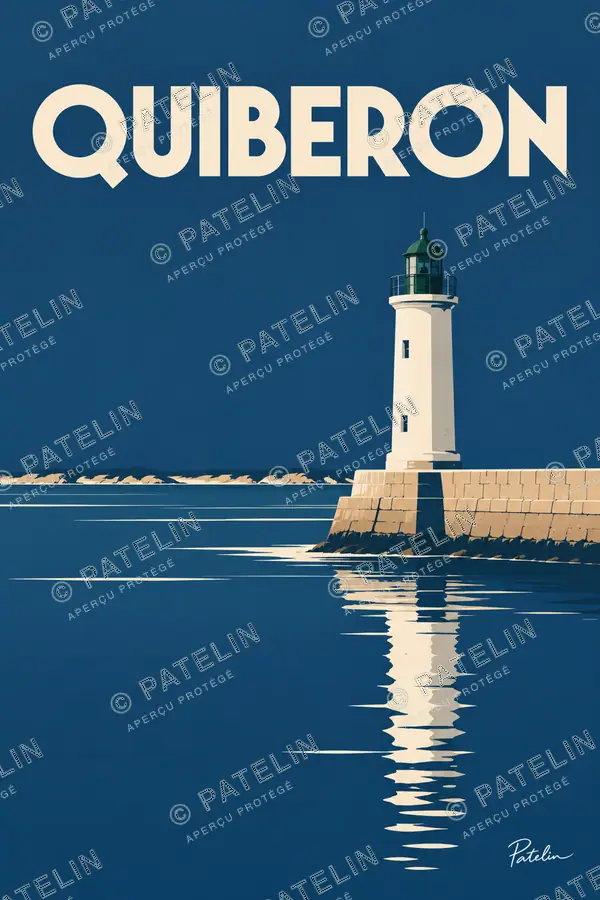 Illustration Quiberon — Le phare et ses reflets, style Minimal